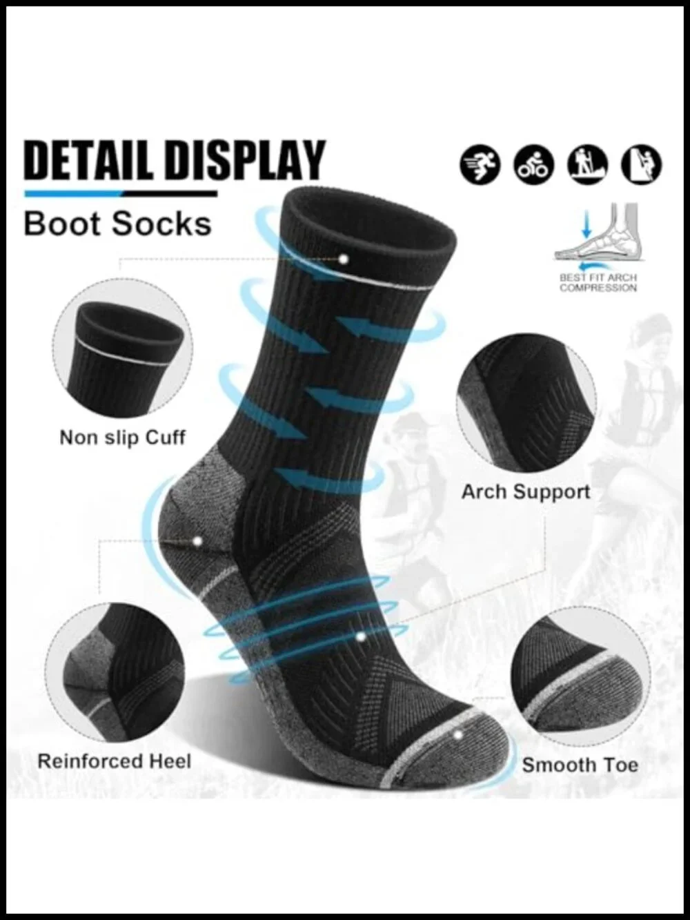 Merino Wool Hiking Socks Thermal Crew for Men & Women 3 Pairs